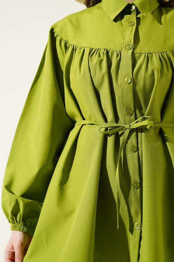Shirt with Chest Drawstring Belt Green