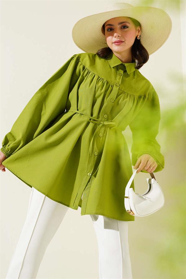 Shirt with Chest Drawstring Belt Green