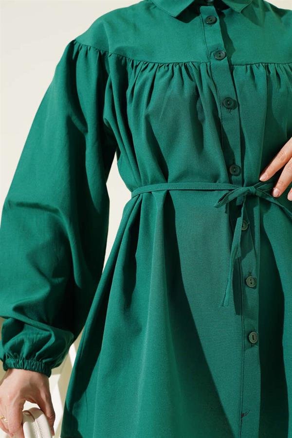 Chest Drawstring Belted Shirt Emerald