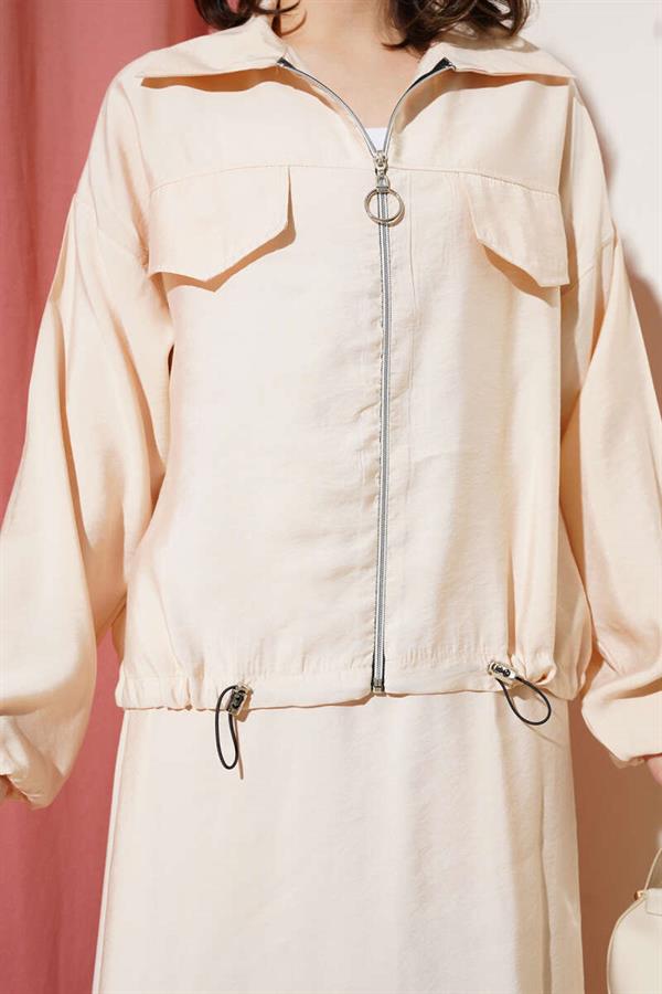 2 Piece Set with Chest Pocket and Skirt, Beige