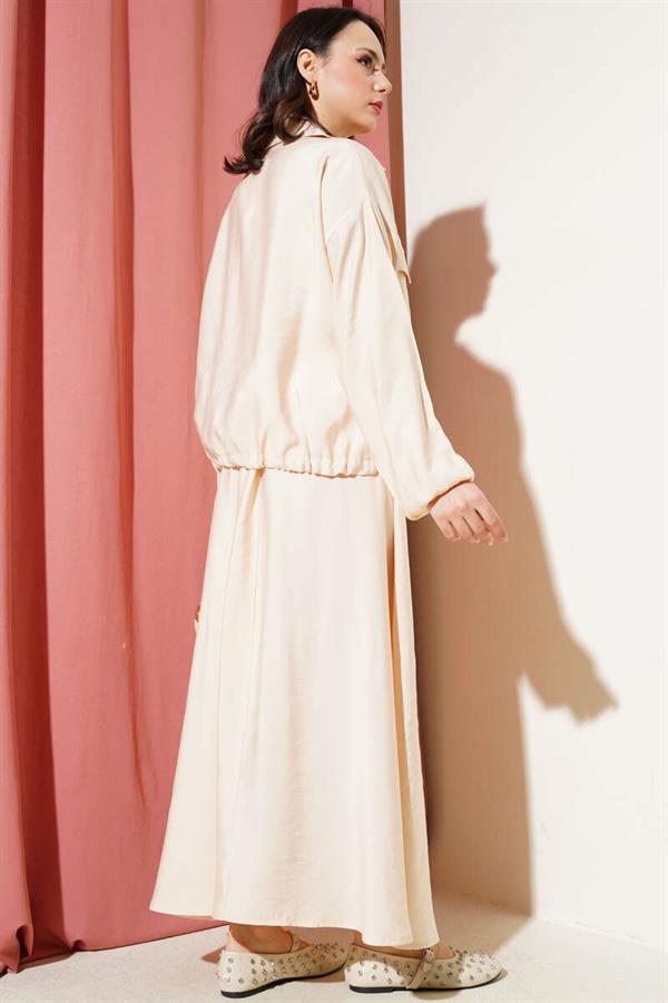 2 Piece Set with Chest Pocket and Skirt, Beige