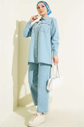 Light Blue Denim 2 Piece Set with Drop Beads and Chest Pocket