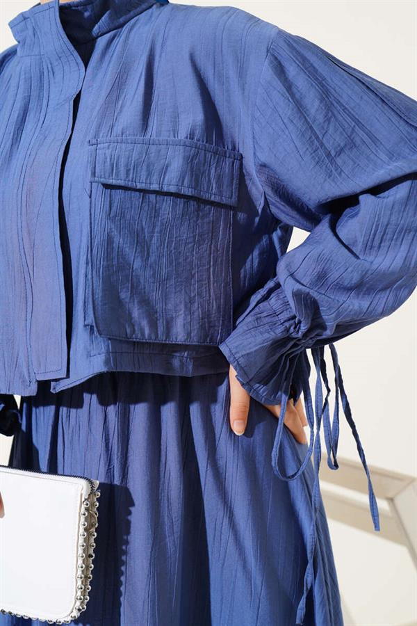 Chest Pocket Zippered Skirted 2 Piece Set Indigo