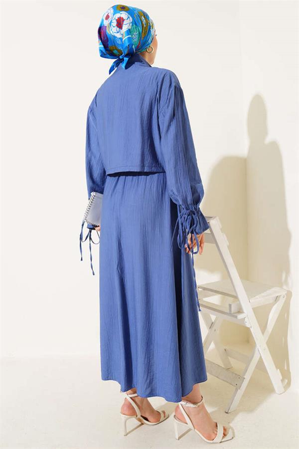 Chest Pocket Zippered Skirted 2 Piece Set Indigo