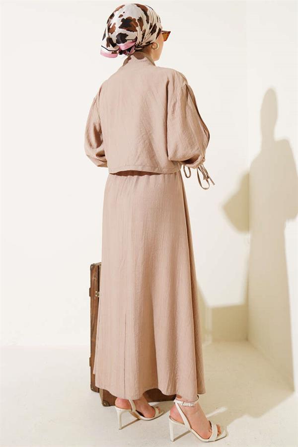 Chest Pocket Zippered Skirted 2 Piece Set Latte