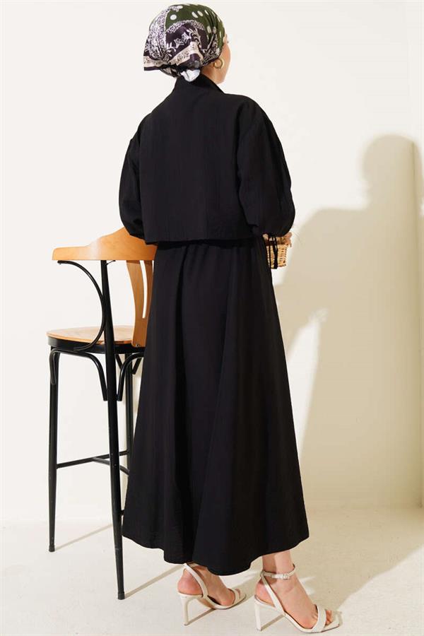 Chest Pocket Zippered Skirted 2 Piece Set Black