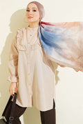 Shirt with Ruffle Detail on the Chest, Beige