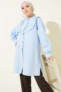 Shirt with Ruffle Detail on the Chest, Blue