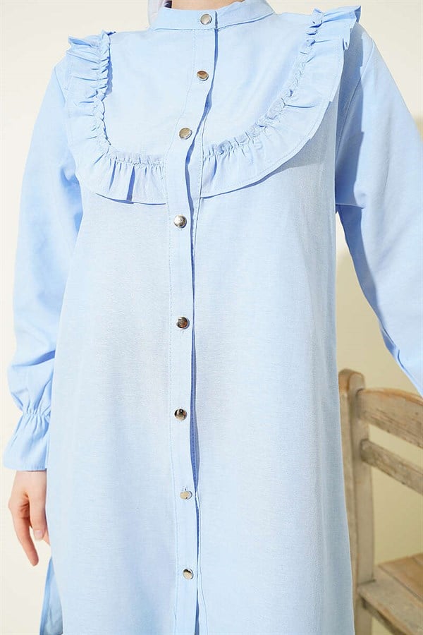 Shirt with Ruffle Detail on the Chest, Blue