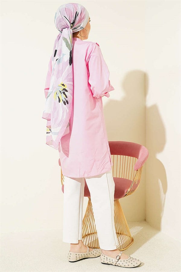 Pink Shirt with Ruffle Detail on the Chest