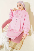 Pink Shirt with Ruffle Detail on the Chest