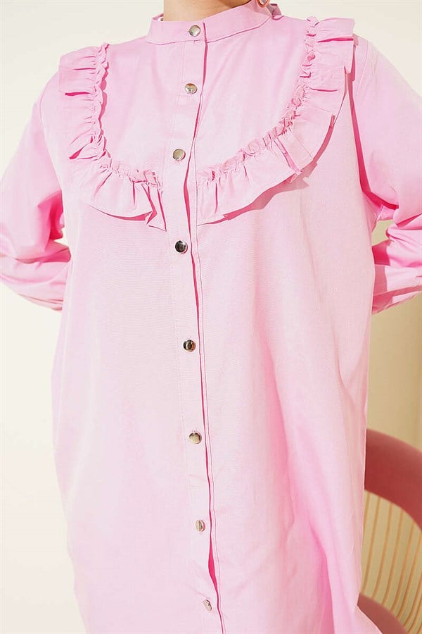 Pink Shirt with Ruffle Detail on the Chest
