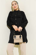 Shirt with Ruffle Detail on the Chest, Black