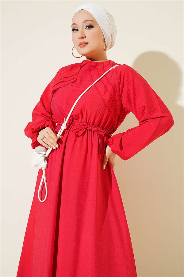 Red Dress with Ruffle Detail and Strappy Belt