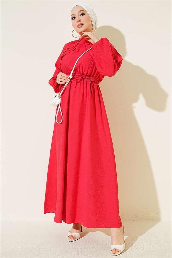 Red Dress with Ruffle Detail and Strappy Belt