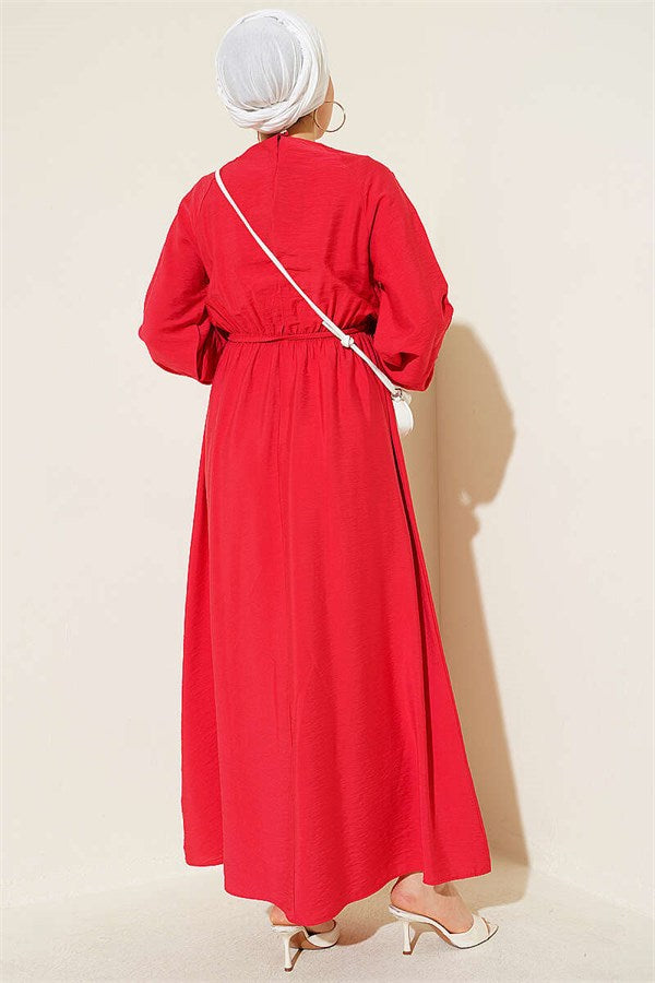 Red Dress with Ruffle Detail and Strappy Belt