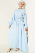 Blue Dress with Ruffle Detail and Strappy Belt