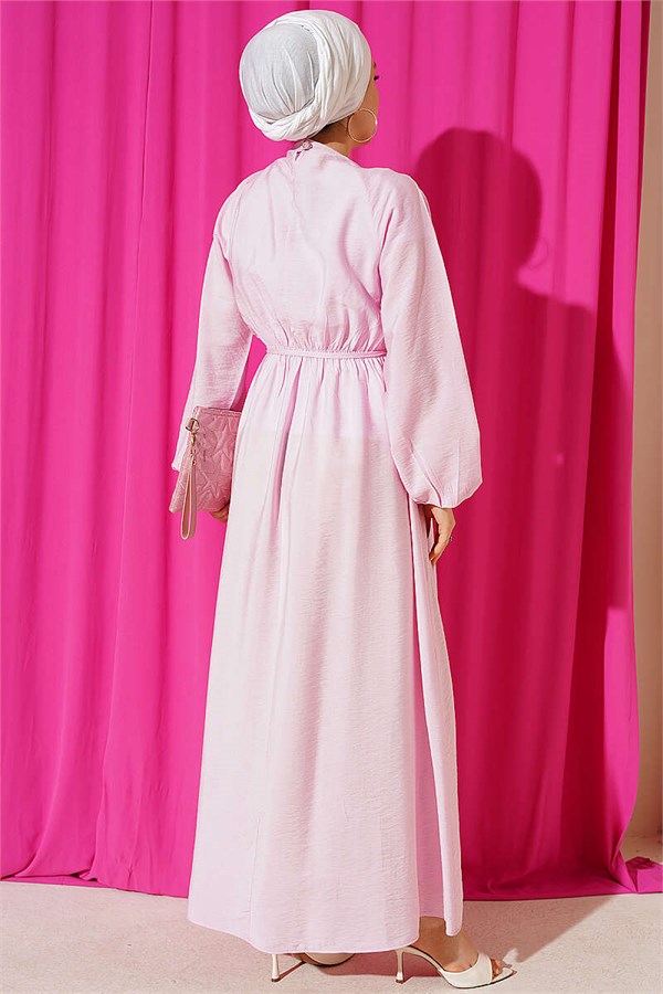 Pink Dress with Ruffle Detail and Strappy Belt