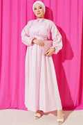 Pink Dress with Ruffle Detail and Strappy Belt