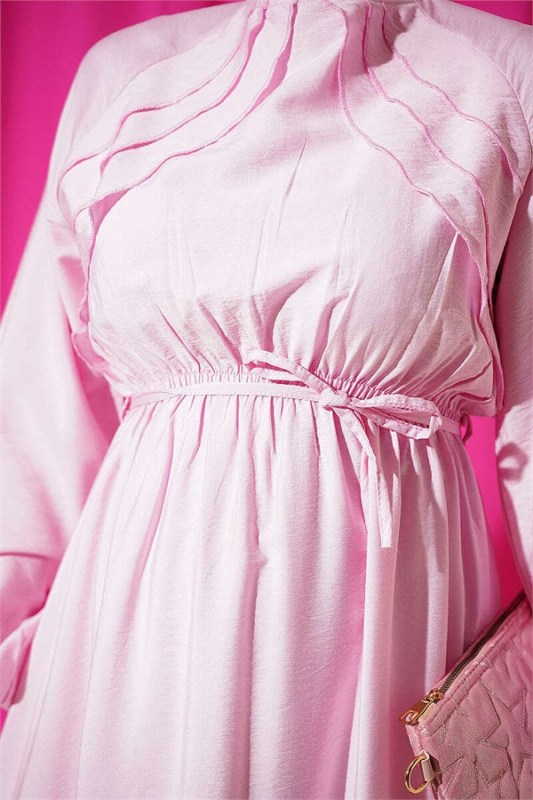 Pink Dress with Ruffle Detail and Strappy Belt