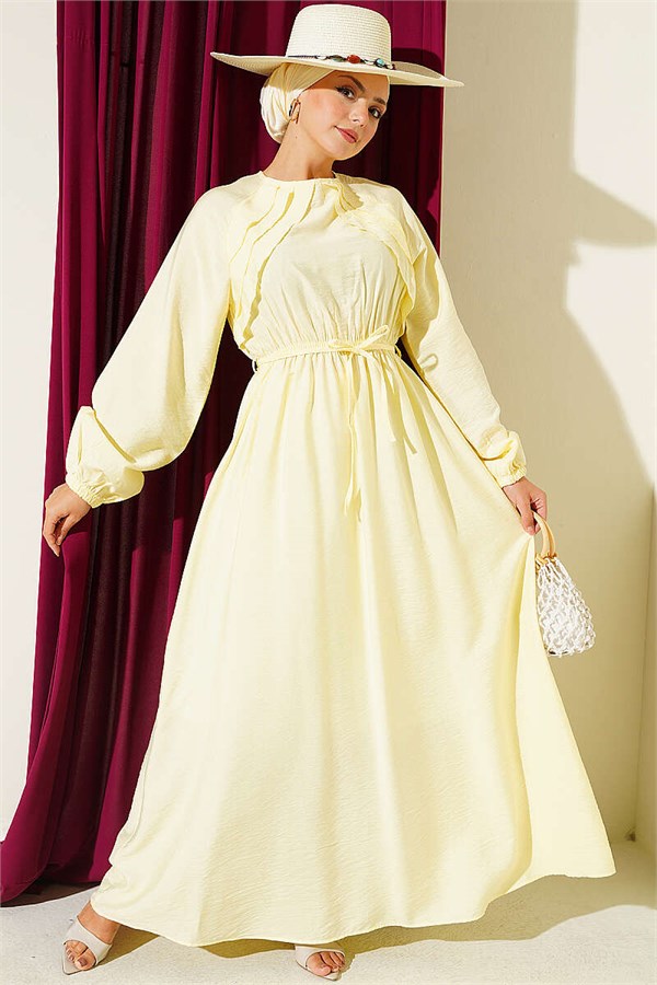 Yellow Dress with Ruffle Detail and Strappy Belt