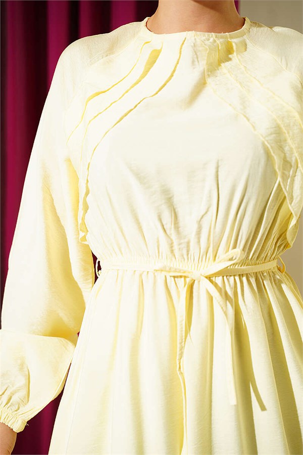 Yellow Dress with Ruffle Detail and Strappy Belt