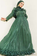 Green Evening Dress with Ruffled Bust