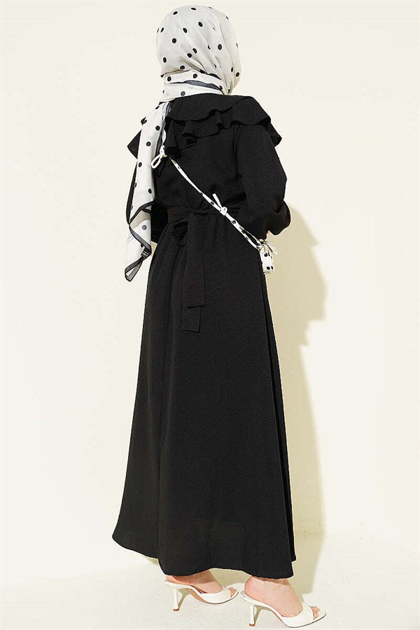 Black Dress with Ruffled Bust and Belt