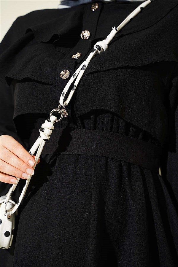 Black Dress with Ruffled Bust and Belt