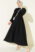 Black Dress with Ruffled Bust and Belt