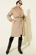Quilted Hooded Jacket with Fur Chest Lining, Mink