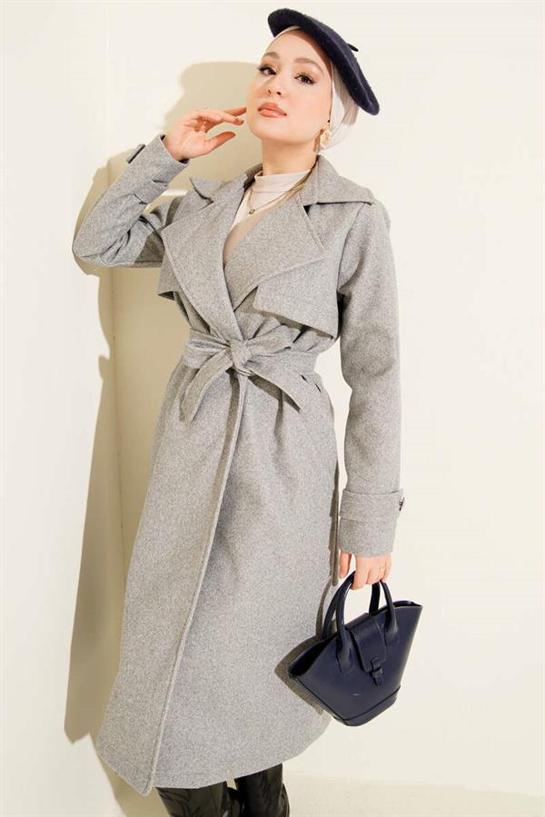 Chest Piece Detailed Cashmere Coat Gray