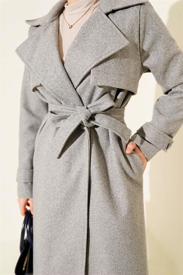 Chest Piece Detailed Cashmere Coat Gray