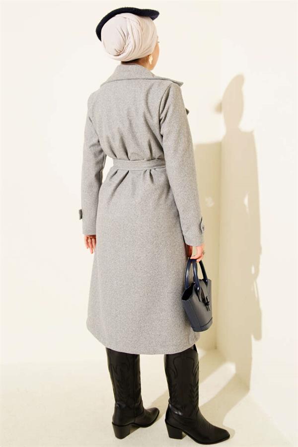 Chest Piece Detailed Cashmere Coat Gray