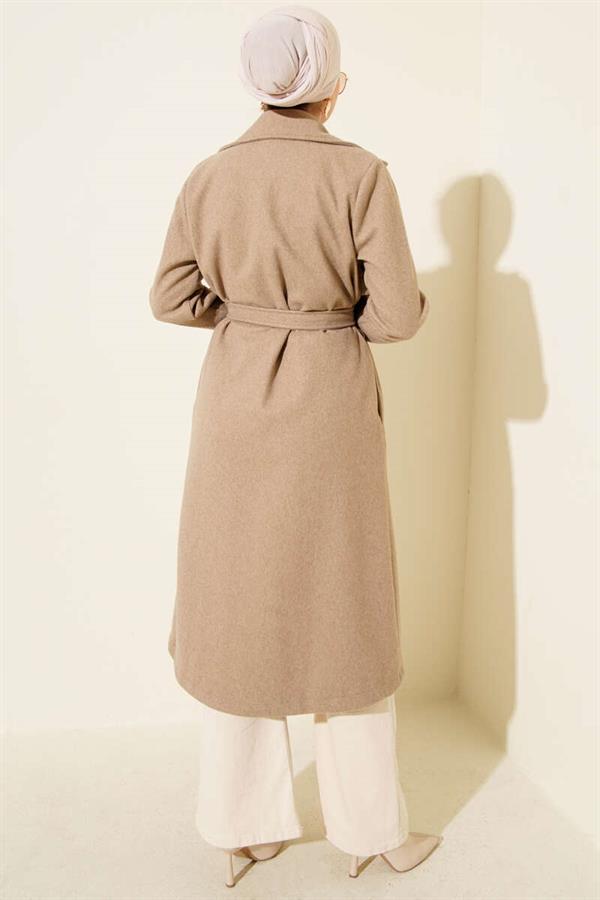 Chest Piece Detailed Cashmere Coat Mink