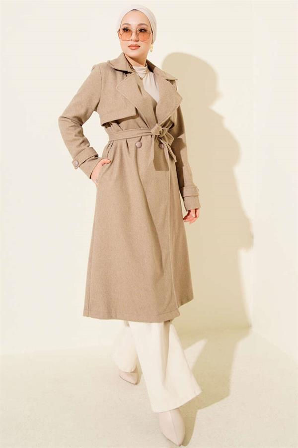 Chest Piece Detailed Cashmere Coat Mink