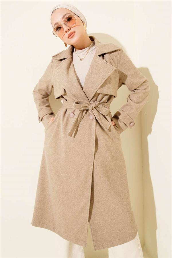 Chest Piece Detailed Cashmere Coat Mink