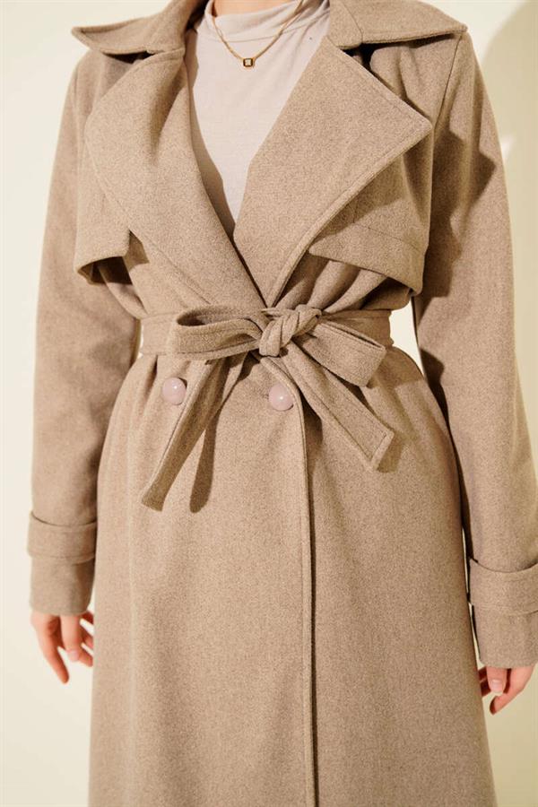 Chest Piece Detailed Cashmere Coat Mink
