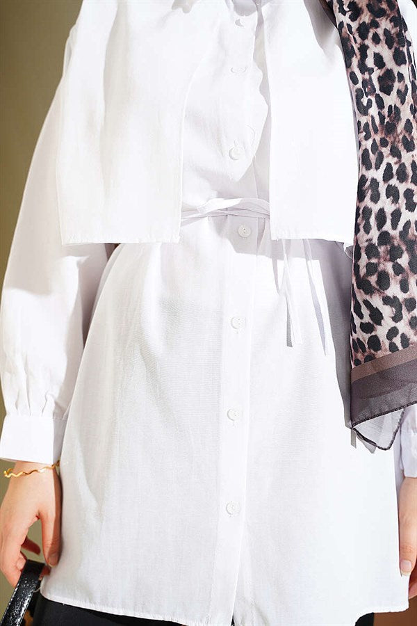 White Shirt with Bust Panel and Drawstring Belt