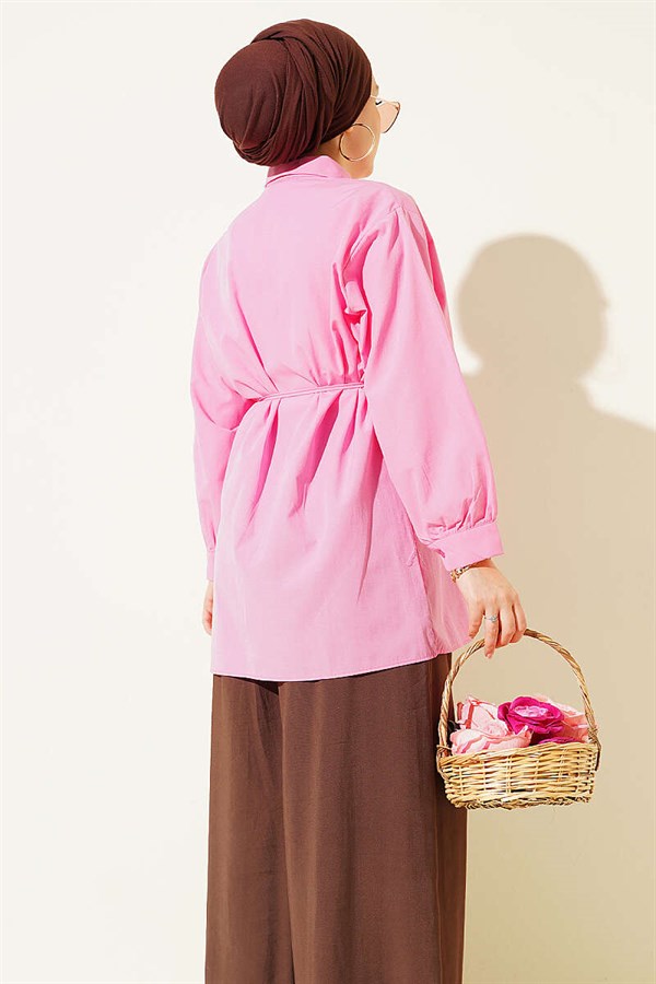 Pink Shirt with Bust Piece and Drawstring Belt