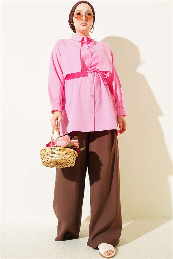 Pink Shirt with Bust Piece and Drawstring Belt