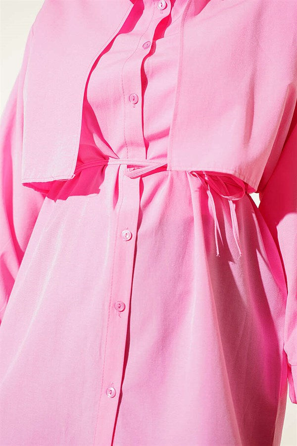 Pink Shirt with Bust Piece and Drawstring Belt