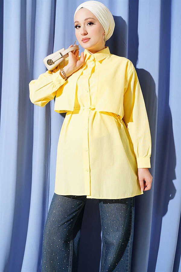 Shirt with Bust Panel and Drawstring Belt, Yellow