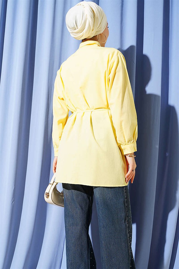 Shirt with Bust Panel and Drawstring Belt, Yellow