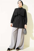 Black Shirt with Bust Panel and Drawstring Belt