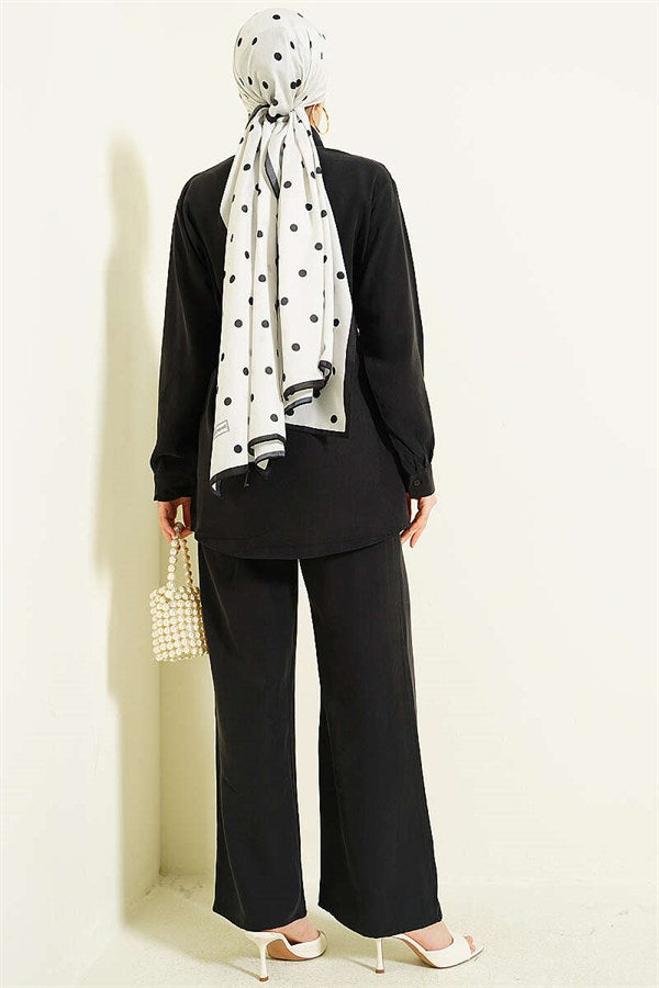 Bust Cape Belted Tencel 2 Piece Set Black