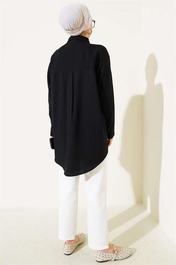 Shirt with Chest Stone Sequence in Black