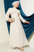 Beige Lace Evening Dress with Embellished Bust