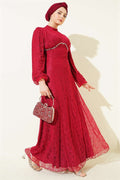 Burgundy Lace Evening Dress with Embellished Bust