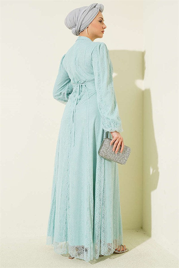 Mint Lace Evening Dress with Embellished Bust